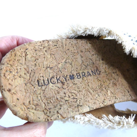 Lucky Brand Khillian open toe woven slides sandals criss cross cork wedge 9M - Picture 5 of 8